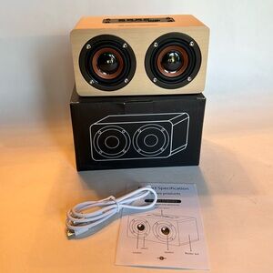 KP Faux Wood Retro Stereo Speaker w/USB Cord NIB